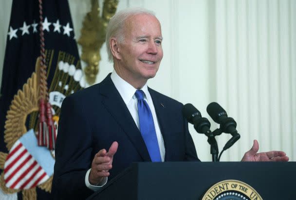 PHOTO: President Joe Biden speaks about infrastructure jobs and job training in broadband, construction, and manufacturing following the passage of the Bipartisan Infrastructure Law at the White House, Nov. 2, 2022.  (Leah Millis/Reuters, FILE)