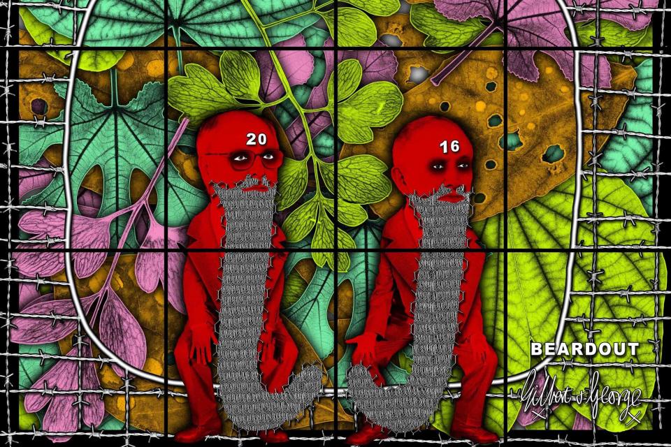 F-bombs: Gilbert & George's bearded alter-egos open at White Cube this week: Image courtesy of White Cube