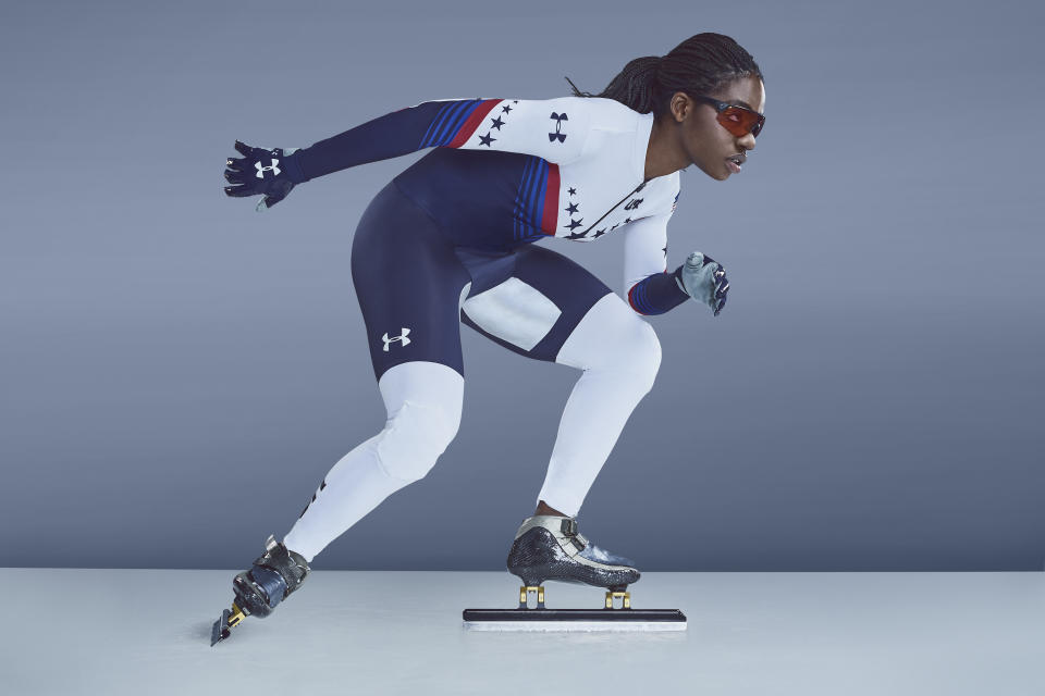 Maame Biney in the U.S. Olympic Speed Skating Uniform