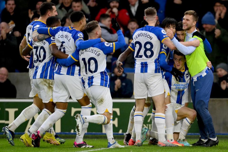 Solly March celebrates Brighton’s opener on a memorable afternoon (Getty Images)