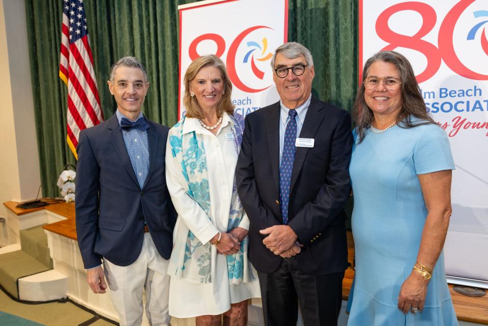 Town Council candidate John David Corey, from left, Palm Beach Civic Association President and Chief Operating Officer Mary Robosson, Civic Association Chairman and CEO Michael Pucillo and Town Council candidate Bridget Moran spoke at Monday's candidates forum in Palm Beach.