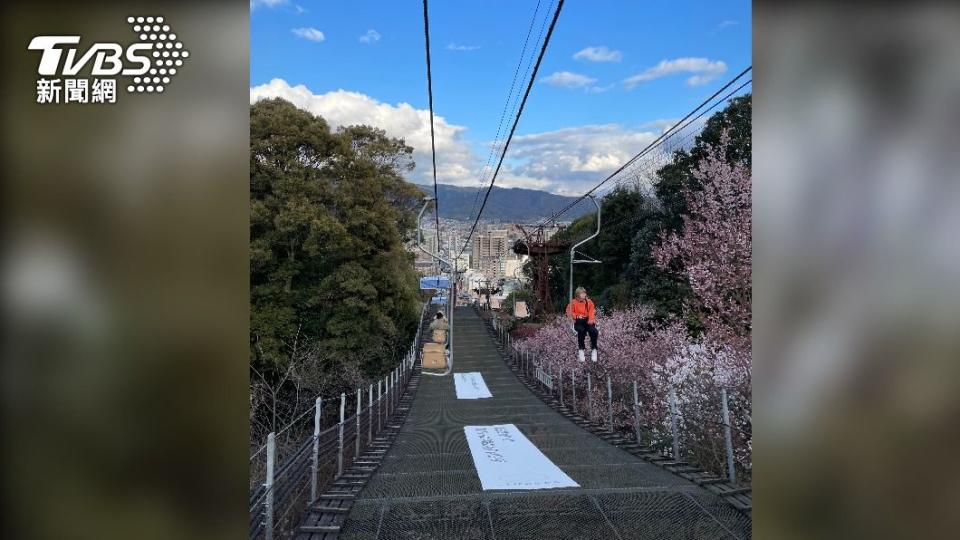 搭乘松山城纜車途中可一路賞櫻。(圖／黃貞怡攝)