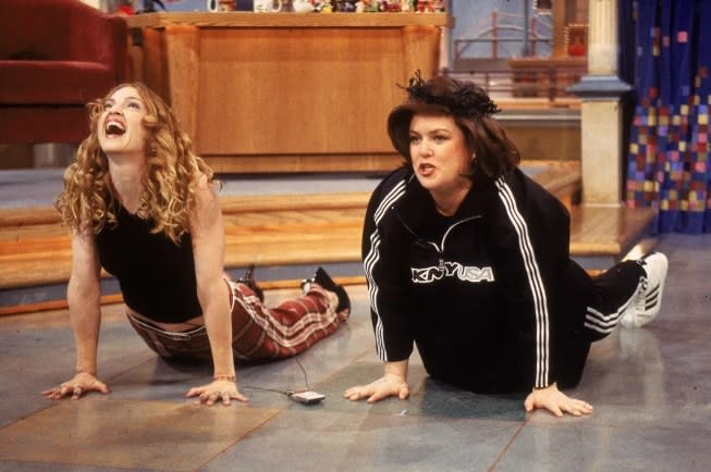 Madonna and Rosie O'Donnell do yoga