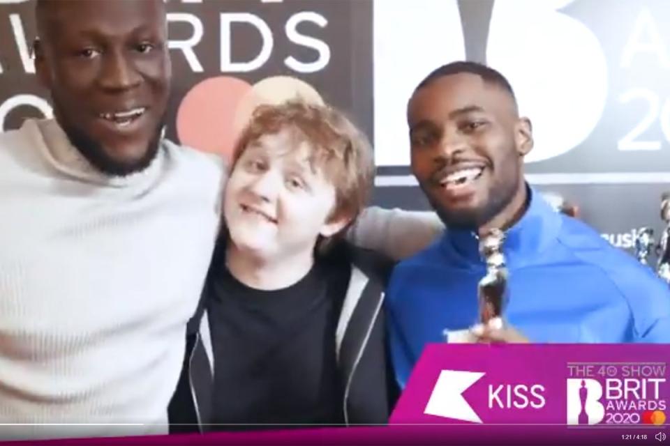 Stormzy, Lewis Capaldi and Dave at the Brit Awards 2020 (@KissFMUK)