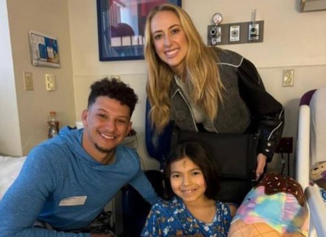 Patrick and Brittany Mahomes visited a young shooting victim in the hospital. Courtesy of the Reyes family