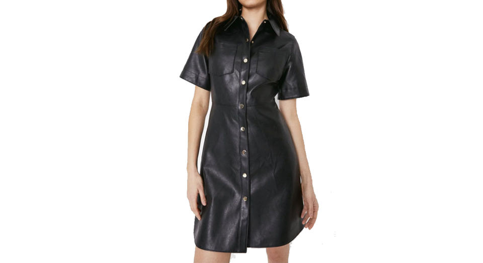 Faux Leather Short Sleeve Shirt Dress