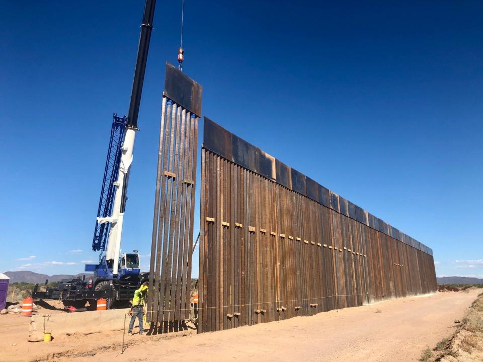 Border wall construction in Organ Pipe Cactus National Monument at the  Arizona-Mexico line.