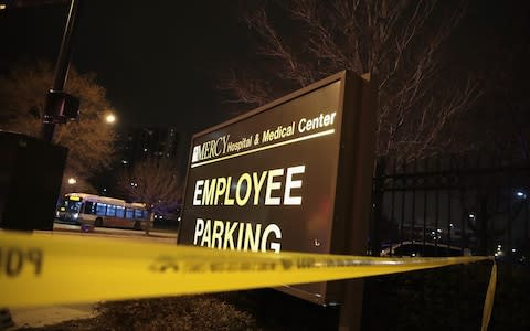 Crime scene tape secures an area around Mercy Hospital after a gunman opened fire on November 19, 2018 in Chicago, Illinois - Credit: Scott Olson/Getty Images North America