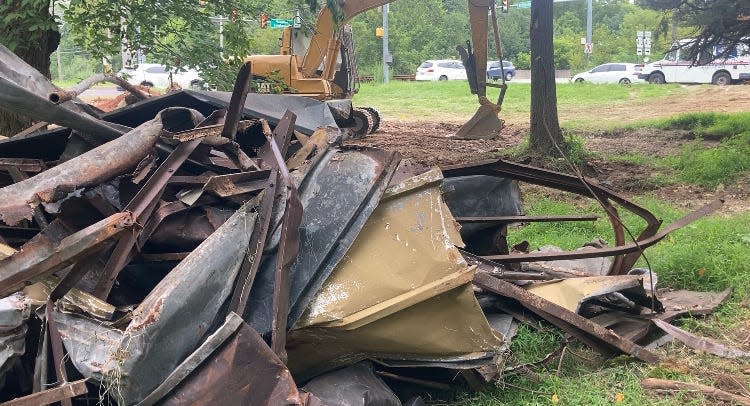 Scrap cleared from the "Cuckold Tavern" site at Route 413 and Bridgetown Pike in Middletown on Thursday Aug. 24, 2023.