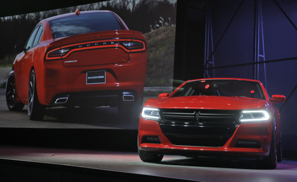 The 2015 Dodge Charger is introduced at the New York International Auto Show in New York, Thursday, April 17, 2014. (AP Photo/Seth Wenig)