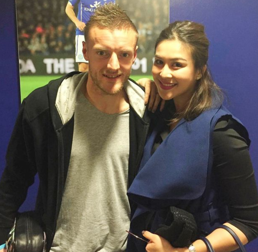 Nusara Suknamai, a former Miss Thailand Universe competitor who was also tragically killed, pictured in a social media image with Leicester striker Jamie Vardy. (Instagram)