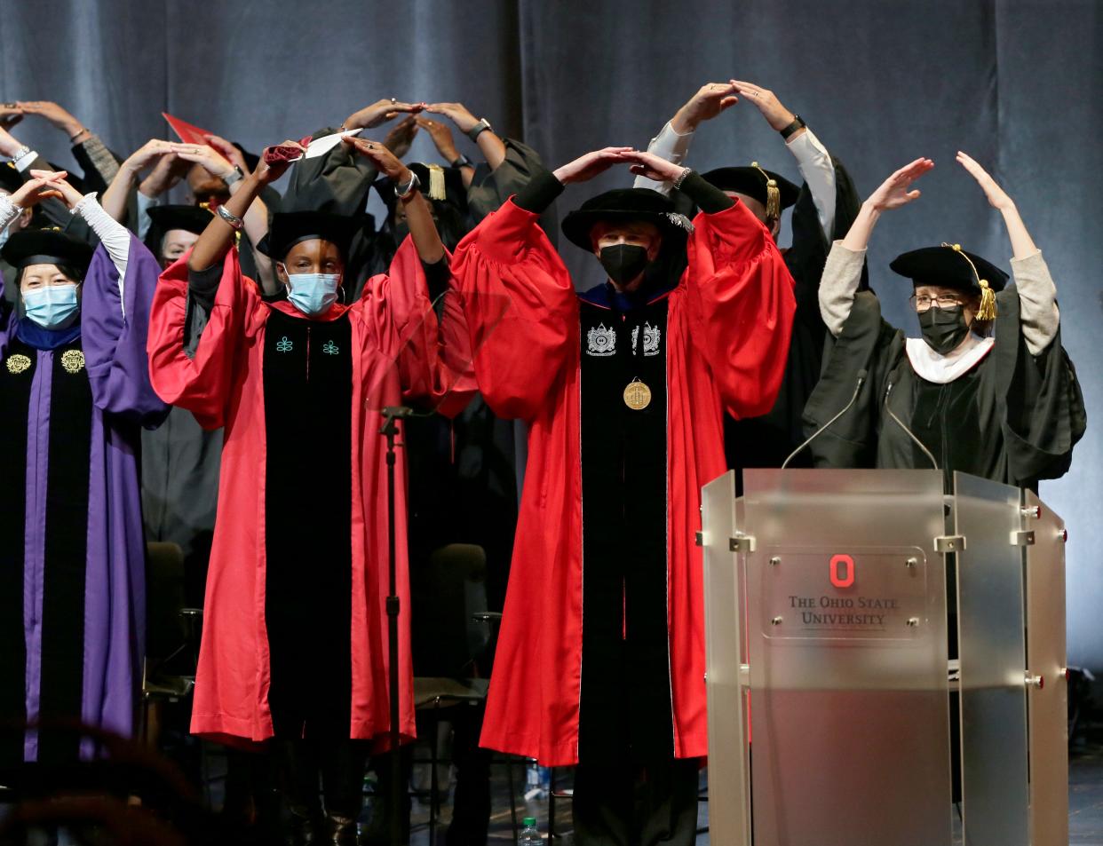 Ohio State President Dr. Kristina M. Johnson, Ph.D., was formally welcomed as the university's 16th president Friday at the Wexner Center for the Arts Mershon Auditorium.