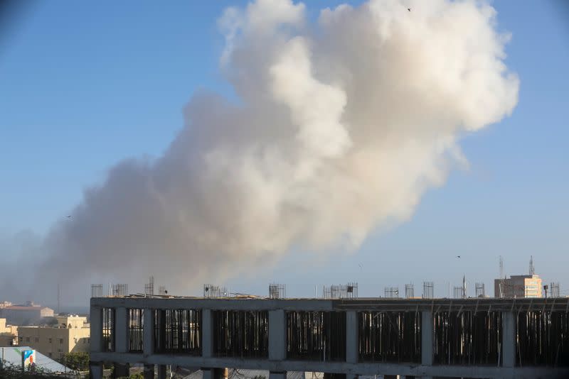 Smoke billows from the scene of a car bomb explosion in the Kilometre 4 area of Mogadishu