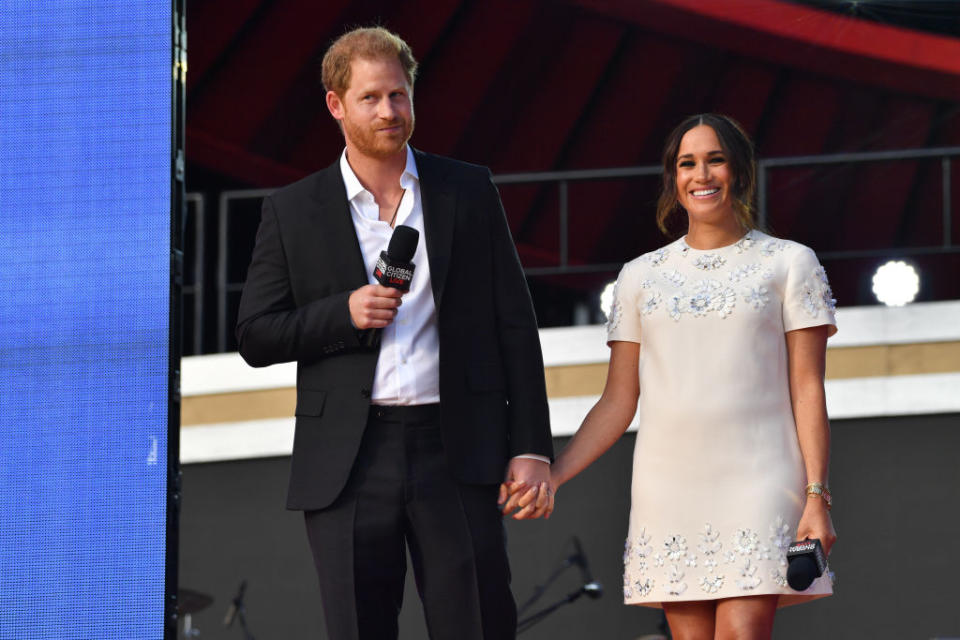 Markle's make-up artist has offered a brief insight into the couple's new life in the US, pictured on their first joint public appearance since welcoming their second child in September 2021. (Getty Images)