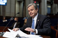 Federal Bureau of Investigation (FBI) Director Christopher Wray testifies before the House Judiciary Committee oversight hearing on the Federal Bureau of Investigation on Capitol Hill, Thursday, June 10, 2021, in Washington. (AP Photo/Manuel Balce Ceneta)