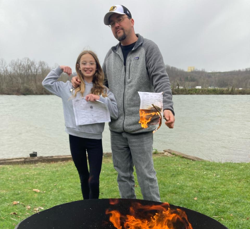 Twelve-year-old Maleah (left) is seeking a fourth straight bracket pool win and a trip to have her nails done, both at the expense of Ryan.