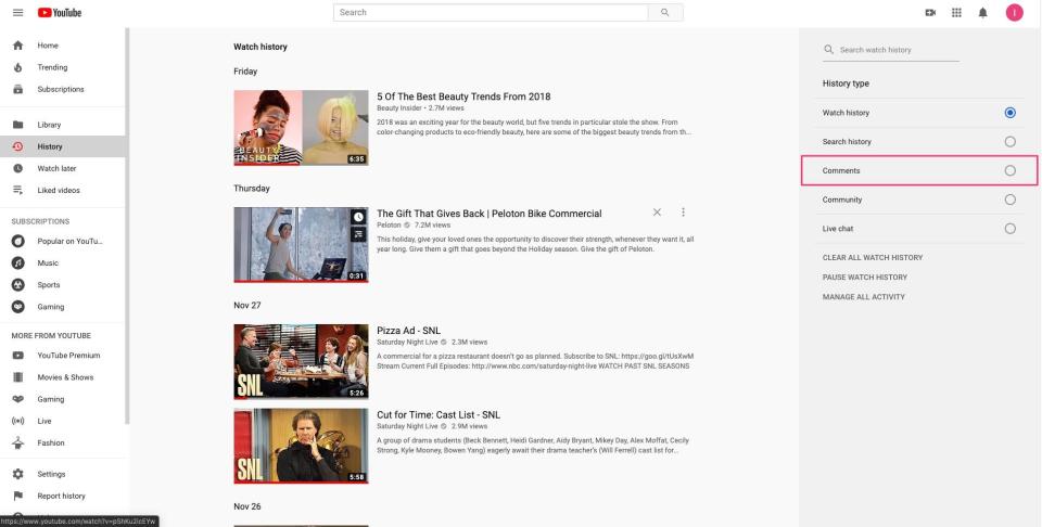 How to find your comments on YouTube