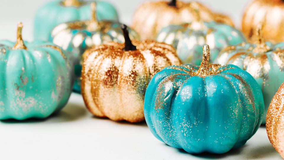 Metallic spray-painted pumpkins