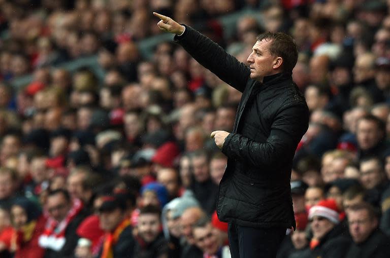 Liverpool's Northern Irish manager Brendan Rodgers gestures during the English Premier League football match between Liverpool and Queens Park Rangers at the Anfield stadium in Liverpool, northwest England, on May 2, 2015