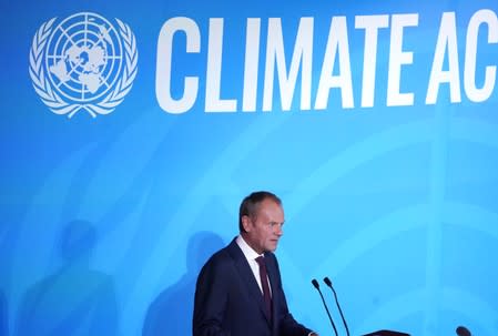 European Union President of the European Council Donald Tusk speaks during the 2019 United Nations Climate Action Summit at U.N. headquarters in New York City, New York, U.S.