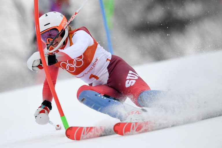 Switzerland's Michelle Gisin competes in the women's alpine combined slalom