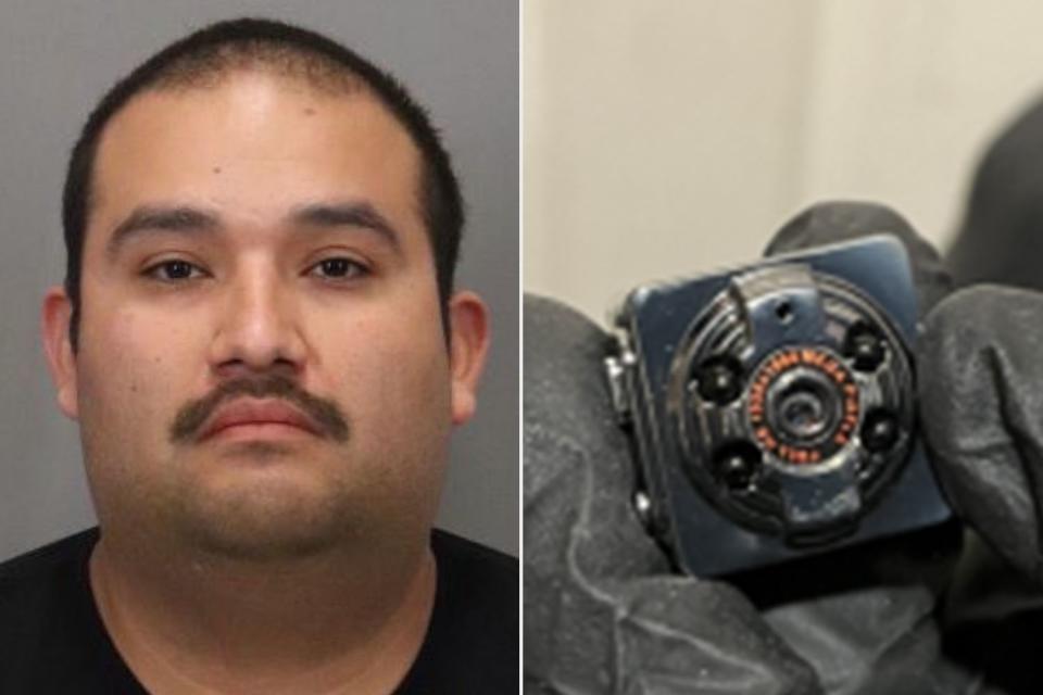 <p>San Jose Police Department (2)</p> Louie Juarez Jr. (L) and a hidden camera (R) confiscated by police in connection to the case.