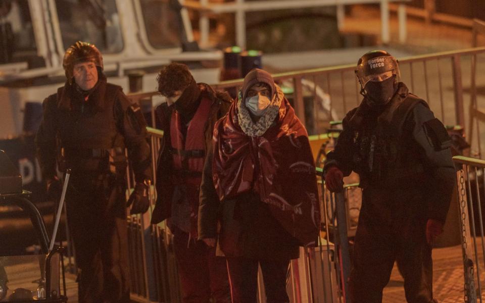 Migrants arriving at Dover Docks on Thursday after they were rescued by the British Border Force - Stuart Brock/EPA-EFE/Shutterstock