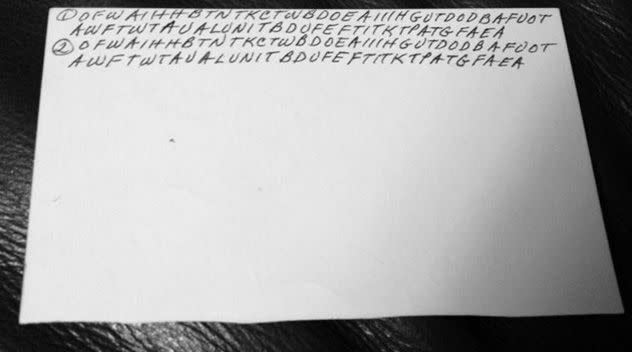 The back of the note was also written in code, though some users were able to partially decipher it's meaning. Photo: imgur