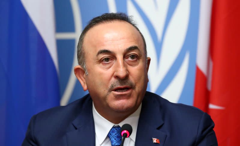 FILE PHOTO: Turkey's FM Mevlut Cavusoglu attends a news conference in Geneva