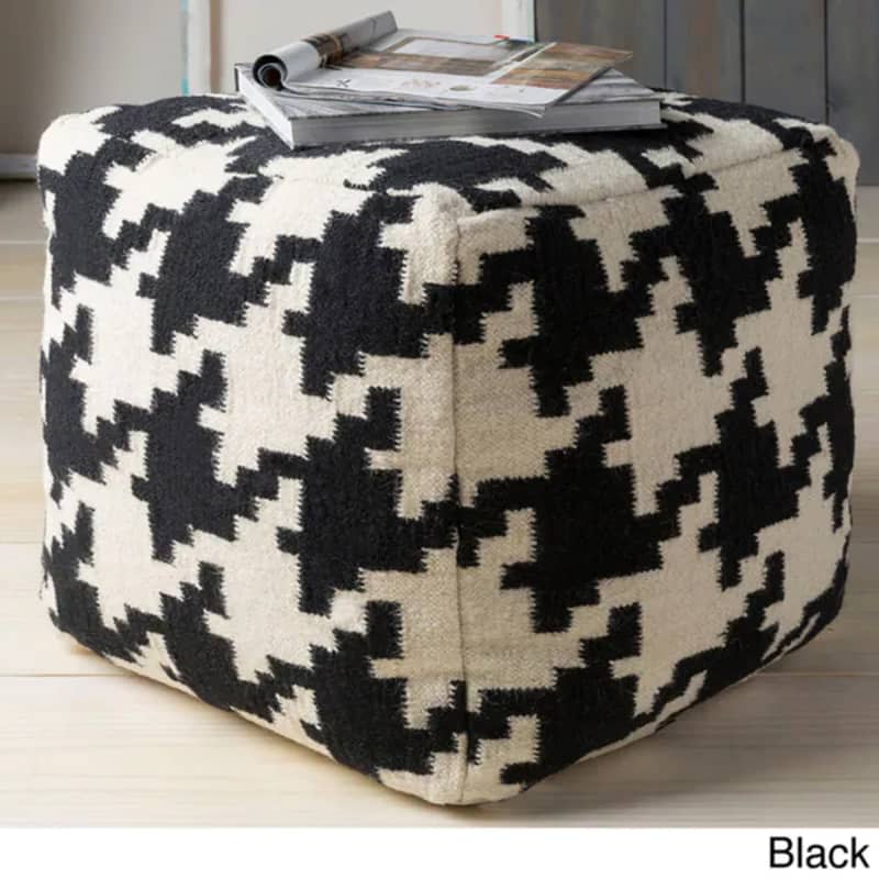 Hand Crafted Tuscaloosa Houndstooth 18-inch Square Pouf