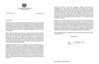 In this image issued by 10 Downing Street, showing of a letter written by British Prime Minister Boris Johnson addressed to the European Council President Donald Tusk asking the European Union for a delay to Brexit Saturday Oct. 19, 2019. The British government has formally asked the European Union for a delay to Brexit — but also sent a letter from Prime Minister Boris Johnson arguing against it. Johnson was forced to request a delay after Parliament voted to delay a decision on whether to back his Brexit deal. A law passed last month compelled the government to try to postpone Britain's departure if no deal was agreed by Saturday. (Downing Street via AP)