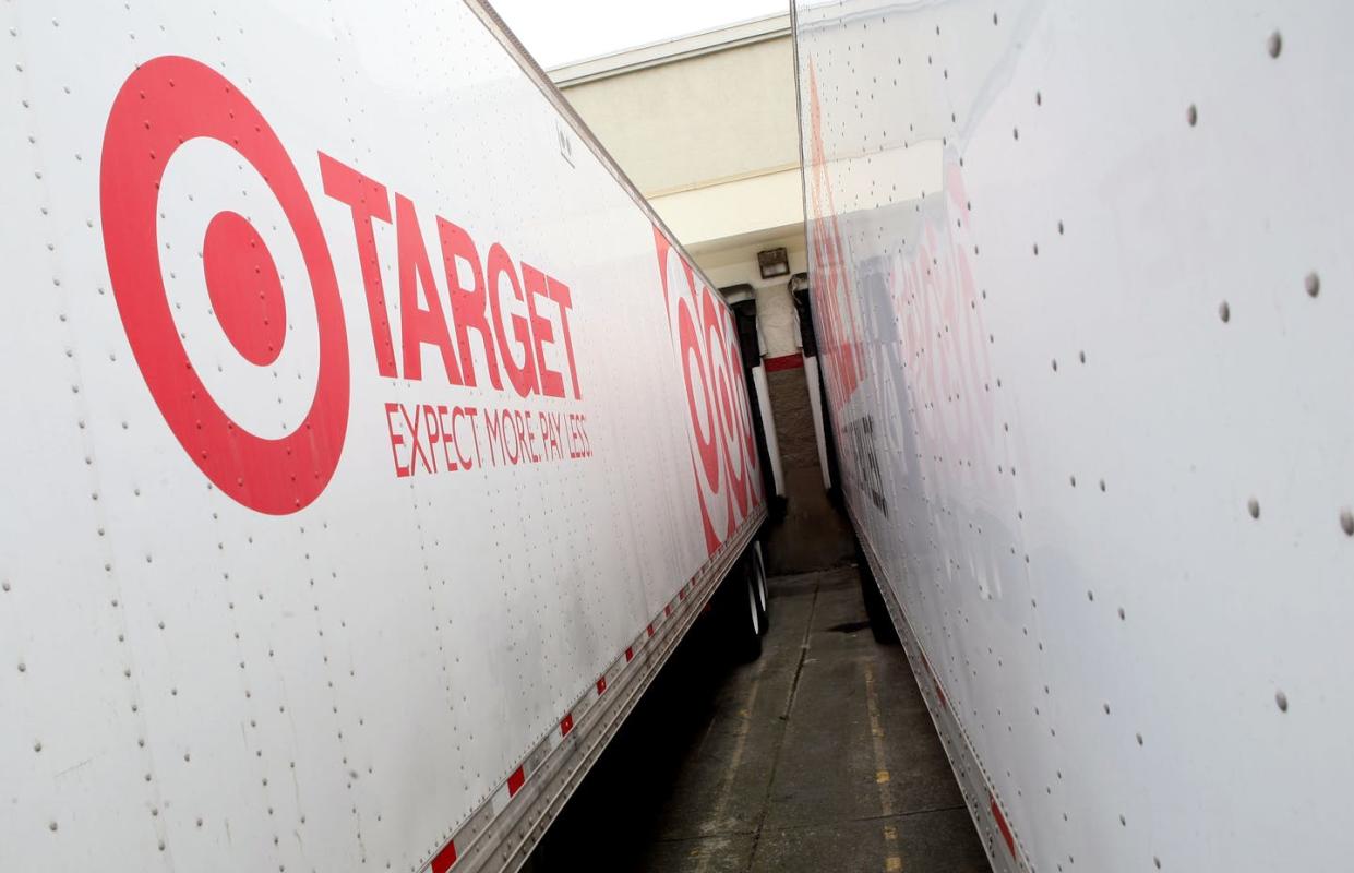 One of many trucks that move Target goods nationwide. <a href="https://www.gettyimages.com/detail/news-photo/the-target-logo-is-displayed-on-the-side-of-a-truck-that-is-news-photo/87874361" rel="nofollow noopener" target="_blank" data-ylk="slk:Justin Sullivan/Getty Images;elm:context_link;itc:0;sec:content-canvas" class="link ">Justin Sullivan/Getty Images</a>