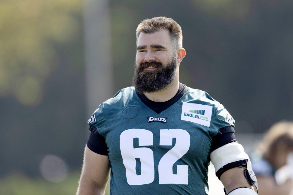 Jason Kelce at Eagles training camp in 2021. (Mitchell Leff / Getty Images)
