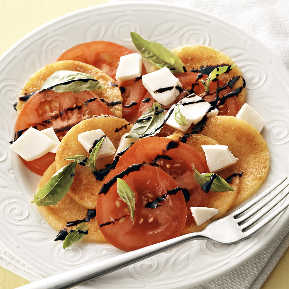 <p>The addition of polenta slices adds staying power to this classic flavorful salad.</p>