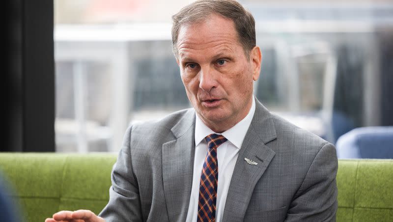 Rep. Chris Stewart, R-Utah, speaks during an interview discussing his proposed legislation to make it illegal for social media platforms to be accessed by those under the age of 16, at the Triad Center in Salt Lake City on Thursday, Jan. 19, 2023.