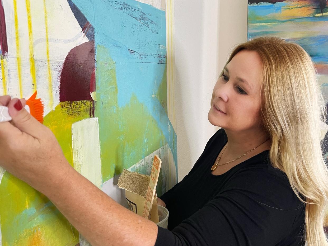 Steph Gimson, a contemporary abstract painter, at work in her studio at 2059 Princeton St., Sarasota. The Sarasota Studio Artists Association will open their studios on Jan. 14 from 11 a.m. to 3 p.m.