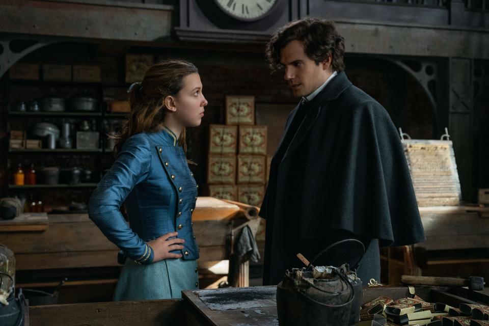 Enola (Millie Bobby Brown) and her older brother Sherlock (Henry Cavill) team up to help each other on their detective cases in the Netflix sequel "Enola Holmes 2."