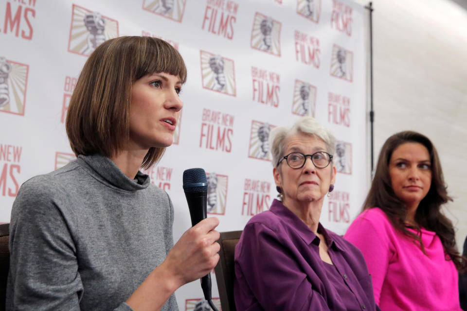 Rachel Crooks, Jessica Leeds, and Samantha Holvey at a Dec. 11, 2017, news conference in New York for a documentary that focuses on women who have publicly accused President Trump of sexual misconduct. (Photo: Reuters/Andrew Kelly)