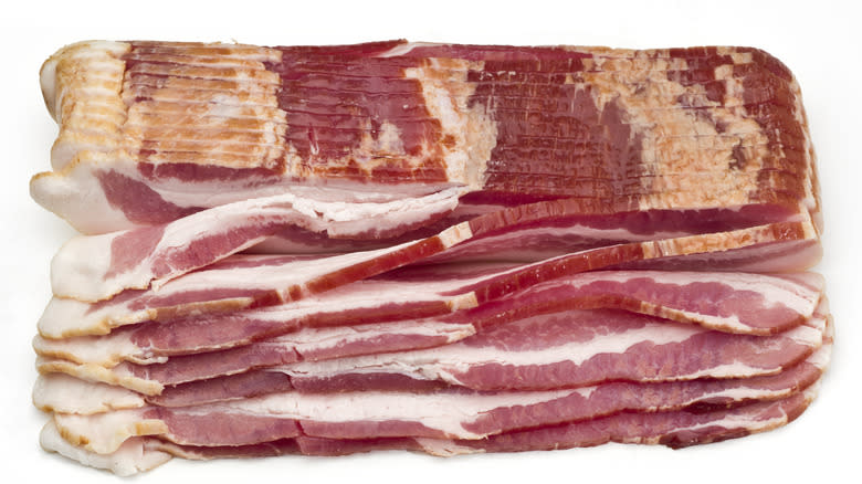 sliced raw bacon