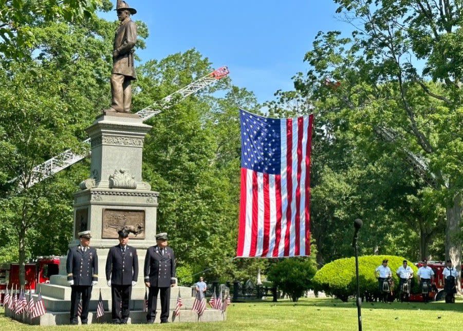 Dozens turned out for the 130th Firefighters Memorial procession on Sunday in Jamaica Plain to honor firefighters “who proudly served,” the Boston Fire Department said.