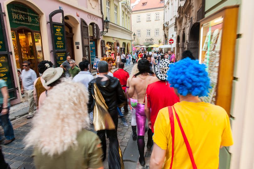 Stag party in Prague wearing kooky costumes
