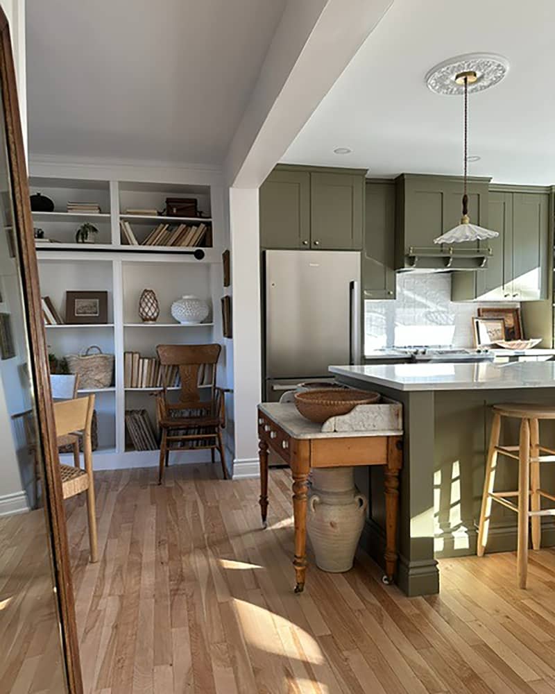 Pendant hanging over kitchen island.