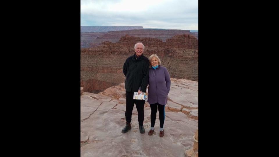 Julie Montague-Ayers and Roy Ayers stand together at the Grand Canyon in January 2022. Montague-Ayers was found dead on Sunday, April 2, after being missing for almost a month in Maple Falls.