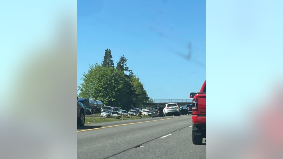 <div>A photo sent by Kelli Pechnick shows the heavy police presence around the vehicle driven by Elias Huizar, who was accused of kidnapping a 1-year-old after killing his ex-wife and girlfriend.</div>