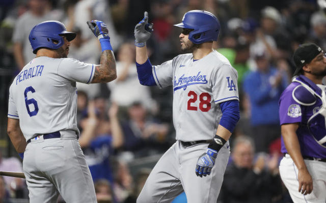 Martinez helps power Dodgers past Rockies 14-3 after a severe