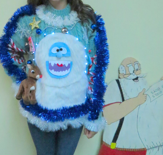 where to buy ugly christmas sweaters, Custom 3-D Furry Fuzzy Furry The Abominable Snowman & Reindeer Light UP Tacky Ugly Christmas Sweater 