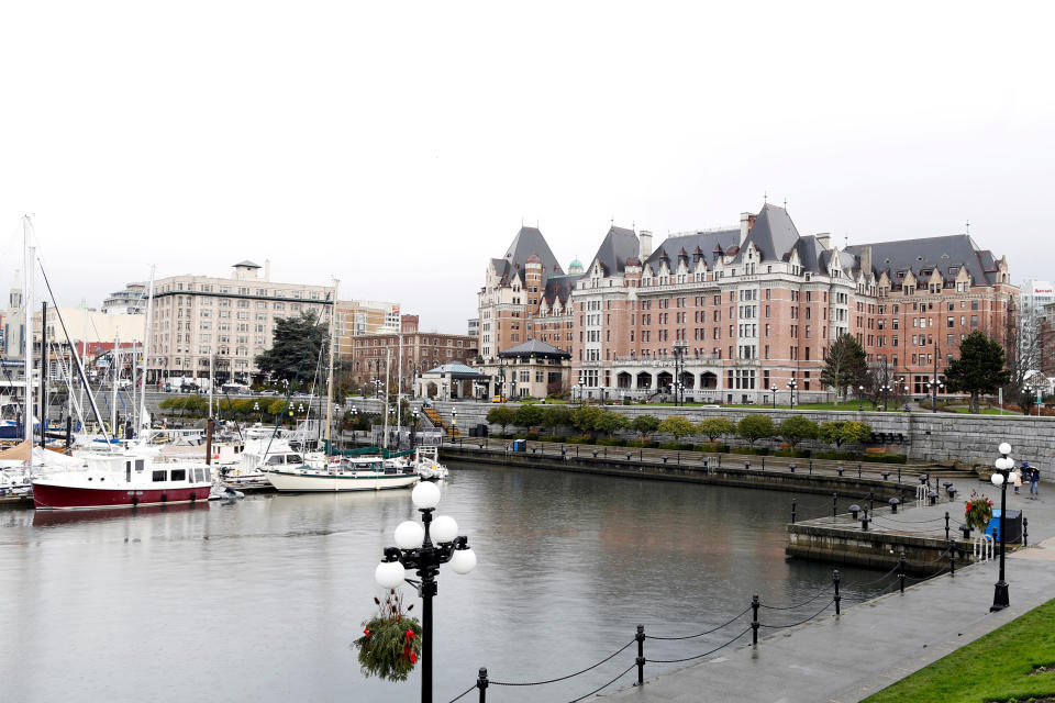 The Fairmont Empress Hotel is seen on the shore of the city's Inner Harbour in Victoria