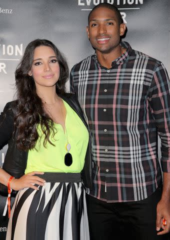 <p>Chelsea Lauren/Getty</p> Amelia Vega and Al Horford attend the Mercedes-Benz 2015 Evolution Tour on August 4, 2015 in Los Angeles, California.