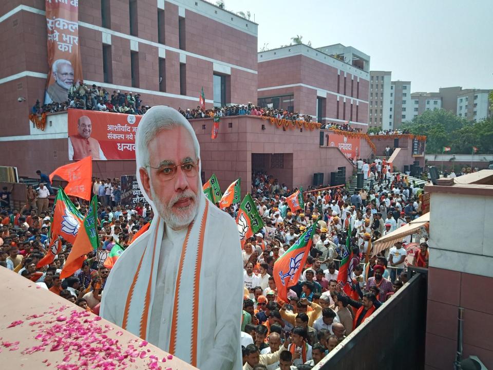 India’s Narendra Modi has surpassed all expectations to win a second landslide election, returning him for another five-year term as prime minister and giving a convincing mandate to his Hindu nationalist Bharatiya Janata Party (BJP).With the count nearing completion, the BJP was on course to win 299 seats, a significant improvement on its 282 tally from the last election in 2014. Pre-election surveys and most exit polls had predicted the ruling party would win again but with a reduced majority.Rahul Gandhi, leader of the main opposition Congress party which was on course for just 55 seats, conceded defeat at a news conference as the sun set on Thursday evening.“The people of India have decided that Narendra Modi is going to be prime minister, and as an Indian I fully respect that,” Mr Gandhi said. “I wish him all the best, and hopefully he will look after the interests of this country.”There was a festival atmosphere at the BJP headquarters in Delhi, where the party encouraged thousands of supporters to gather and celebrate the result.People dressed in white, green and most importantly the saffron of the BJP thronged the streets for more than a kilometre leading up to the party headquarters, where security was heightened ahead of an expected appearance by Mr Modi himself.Arriving party leaders were met like rock stars and there was a minor stampede upon the sight of BJP president Amit Shah, with the swell of the crowd sending some supporters tumbling. Sporadic chants of “Modi, Modi” broke out frequently and a wedding band kept up the frenzied feel of the courtyard outside.“This win was 100 per cent Modi,” said Delhi-based BJP party worker Pinkesh Rana, 41. While few analysts predicted the margin of victory - with its allies in the right-wing NDA coalition, the BJP looks set to command 350 of the 542 seats in the Lok Sabha lower house - Ms Rana and other party workers said they did not see the result as a shock.“The scale of the victory is not a surprise for us, we knew it would be like this because we know how hard Narendra Modi has been working for the country. And unlike any other leader, he connected with the people.”With India’s farmers struggling, its economy slowing and leaked jobs figures showing unemployment at its highest level in decades, Congress and powerful regional opposition parties fought a campaign based on highlighting the failures of the incumbent government.That approach appears to have failed. The BJP has instead succeeded in making the election all about Modi - from affluent communities in the capital to the poorest state of Bihar, voters told The Independent they were supporting the BJP because of his leadership.The BJP has now secured back-to-back outright majorities in parliament for the first time since 1984. The scale of the victory was “absolutely stunning”, said commentator Arti Jerath. “Modi is the predominant leader in India today. He has pushed everybody else aside. Nobody in the opposition is a match for him.”The Modi factor has made even the most unthinkable constituency results a reality - Mr Gandhi, as he conceded the national vote, also admitted defeat in the Amethi seat in Uttar Pradesh that his family has held for generations. He will remain an MP, however, as he looks to have won another contest in Wayanad, Kerala.In Bhopal, admittedly a BJP stronghold, a candidate for the party facing active terror charges looks to have won herself a seat as an MP. Pragya Singh Thakur is accused of involvement in the 2008 Malegaon bombings by suspected right-wing Hindu terrorists, and only last week described the assassin of Mahatma Gandhi as a “patriot”. As of Thursday evening, she was winning her seat by a margin of around 200,000 votes.The most surprising regional result of the election came in West Bengal, a state which saw the worst of the violent clashes during the mammoth six-week polls as party workers and police came to blows.There the BJP took 19 of 42 available seats, making huge inroads into a state dominated by local parties and where it has never had much of a presence. At one point it looked like it might even take a majority in the state.Even where it lost seats, the BJP exceeded expectations. In Uttar Pradesh, the bellwether state with the most seats in parliament, it was thought likely that a powerful alliance of opposition parties might defeat Mr Modi’s outfit, which took 71 of 80 seats in 2014. Instead, the BJP was on course to hold almost 60. Party supporters now want Mr Modi to use his clear second-term mandate to deliver further controversial pro-Hindu measures, including the building of a temple to Lord Ram at the site in Ayodhya where a mosque was pulled down by Hindu extremists in 1992.Mr Modi utilised a deteriorating relationship with Pakistan since the turn of the year to push national security as the BJP’s number one election issue, while Kashmiri Muslims across India faced a backlash from their Hindu neighbours.Nonetheless, Pakistan’s Imran Khan was among the first world leaders to congratulate Mr Modi on his victory, writing on Twitter that he was “look[ing] forward to working with him for peace, progress and prosperity in South Asia”.Final results will not be confirmed until late on Thursday at the earliest, but congratulations for the BJP came too from Chinese president Xi Jinping, Israeli prime minister Benjamin Netanyahu, Russia’s president Vladimir Putin and Sri Lankan president Maithripala Sirisena.While a BJP spokesman said the result was a “stamp of approval” from ordinary Indians for Mr Modi’s leadership, the post mortem began for Congress, India’s oldest party and one which has led the country for the majority of the years since it won independence from Britain in 1947.In contrast to the flares, firecrackers and huge crowds at BJP HQ, the Congress party office in Delhi was deserted on Thursday apart from a brief flurry of activity for Mr Gandhi’s news conference.Beyond its failure to dent public confidence in Mr Modi himself, Congress suffered from having a party infrastructure that was outmanoeuvred and outgunned by the formidable BJP machine on the ground.The BJP outspent Congress by six times on Facebook and Google advertising, data showed, and by as much as 20 times overall, according to the Reuters news agency.But the real breakthrough was on WhatsApp, which has more than 200m users in India and where the BJP set up hundreds of thousands of localised chats to disseminate its messaging.Meanwhile, Congress failed to innovate. “The party has not been able to improve at all,” on the 44 seats it won in 2014, a historic low, said Rahul Verma, a fellow at the centre for Policy Research in Delhi.With Mr Gandhi reportedly offering to tender his resignation as party chief, Mr Verma asked whether Congress was up to the challenge of “remaining a national alternative to the BJP”. “That now is under question,” he said.