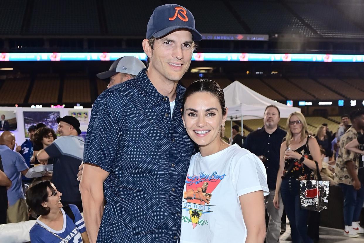 Mila Kunis and Ashton Kutcher attend Ping Pong 4 Purpose at Dodger Stadium presented by Skechers and UCLA Health on August 08, 2022 in Los Angeles, California.